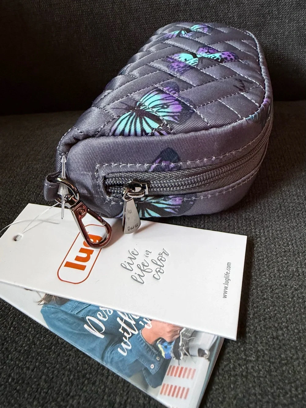 Lug Bobsled Eyeglass Case Pouch Bag – Butterfly Grey Gray Purple Blue